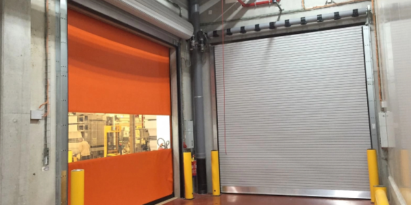 A close up shot of fire resistant roller shutters used in factory for safety purposes.